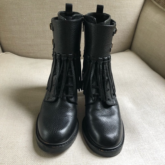 Valentino Combat Ankle Boots Fringe Buckles Block Heel US 6.5 - Picture 7 of 15